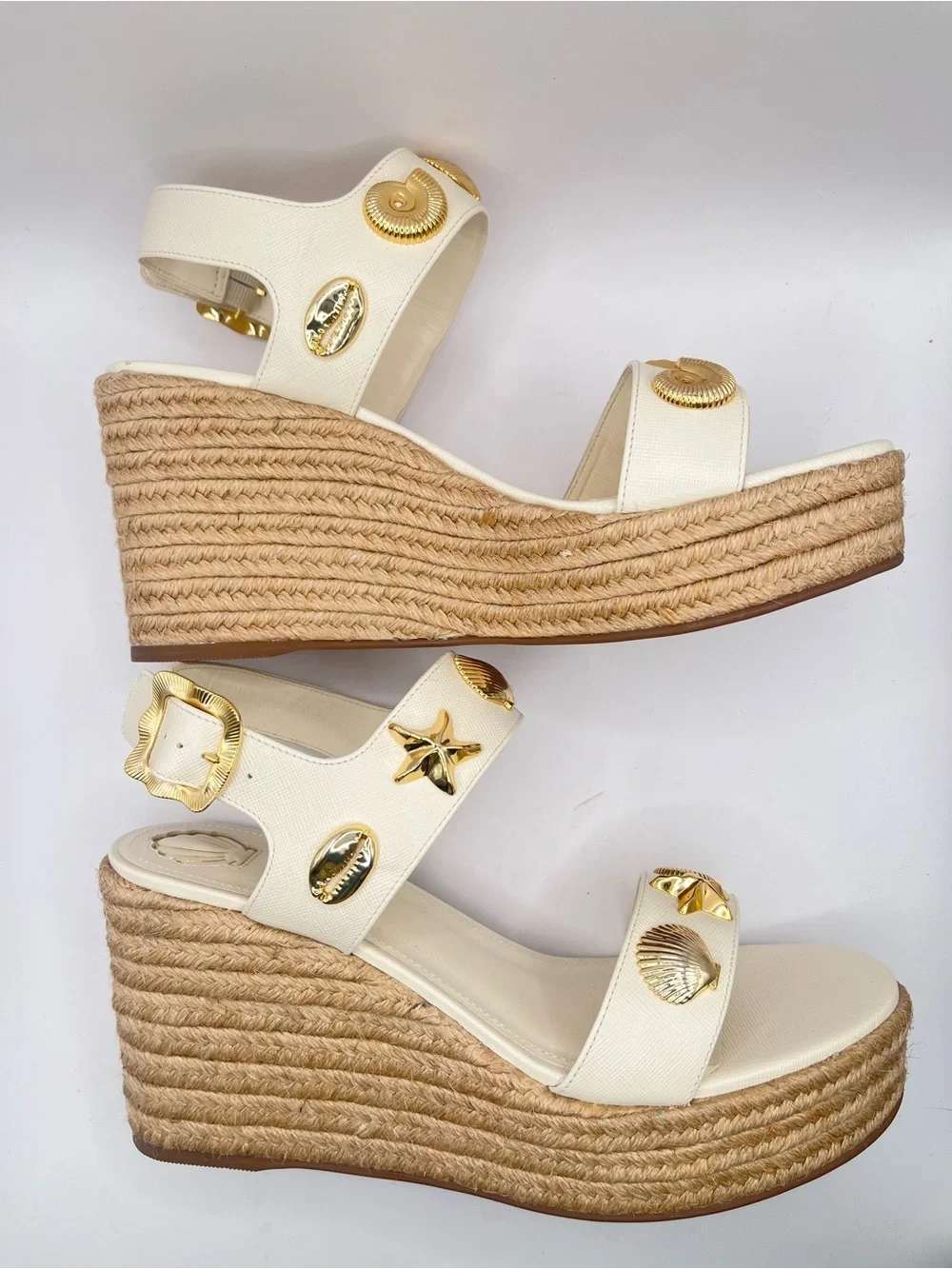 Larroude x Rosewood Madison New Espadrille Women's 8 Cream Wedge Sandals-Shells